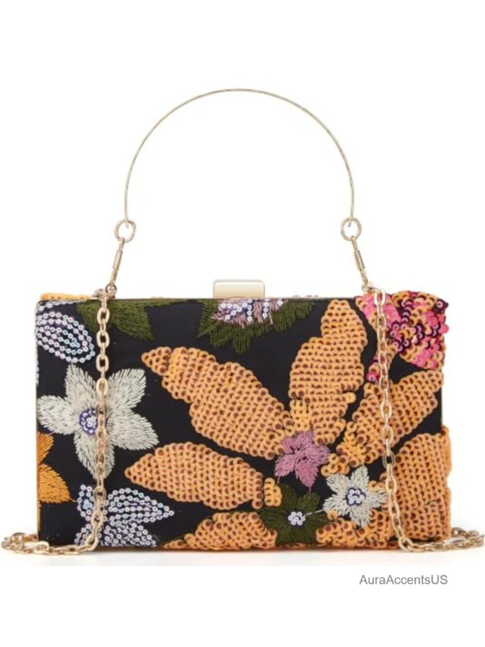 Sequin Floral Embroidery Evening Clutch Beaded Mini Crossbody Bag Wedding Party